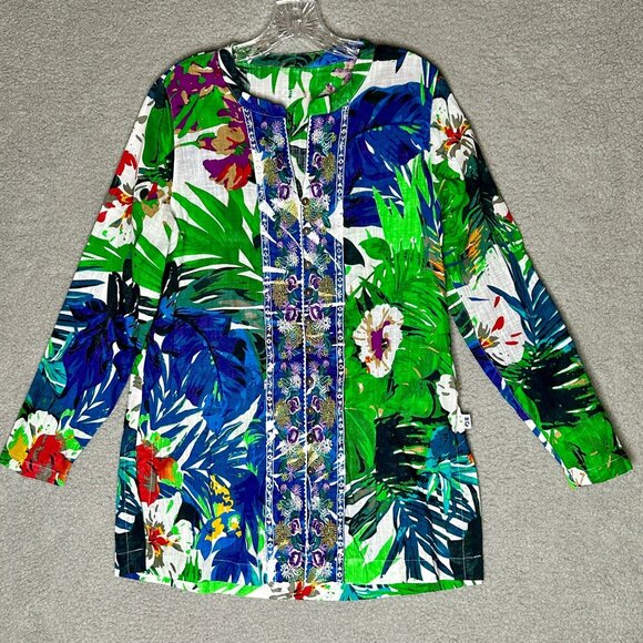 Princess Cruises Tunic Top M Embroidered Floral‎ Boho Cotton Cruise - Picture 1 of 13